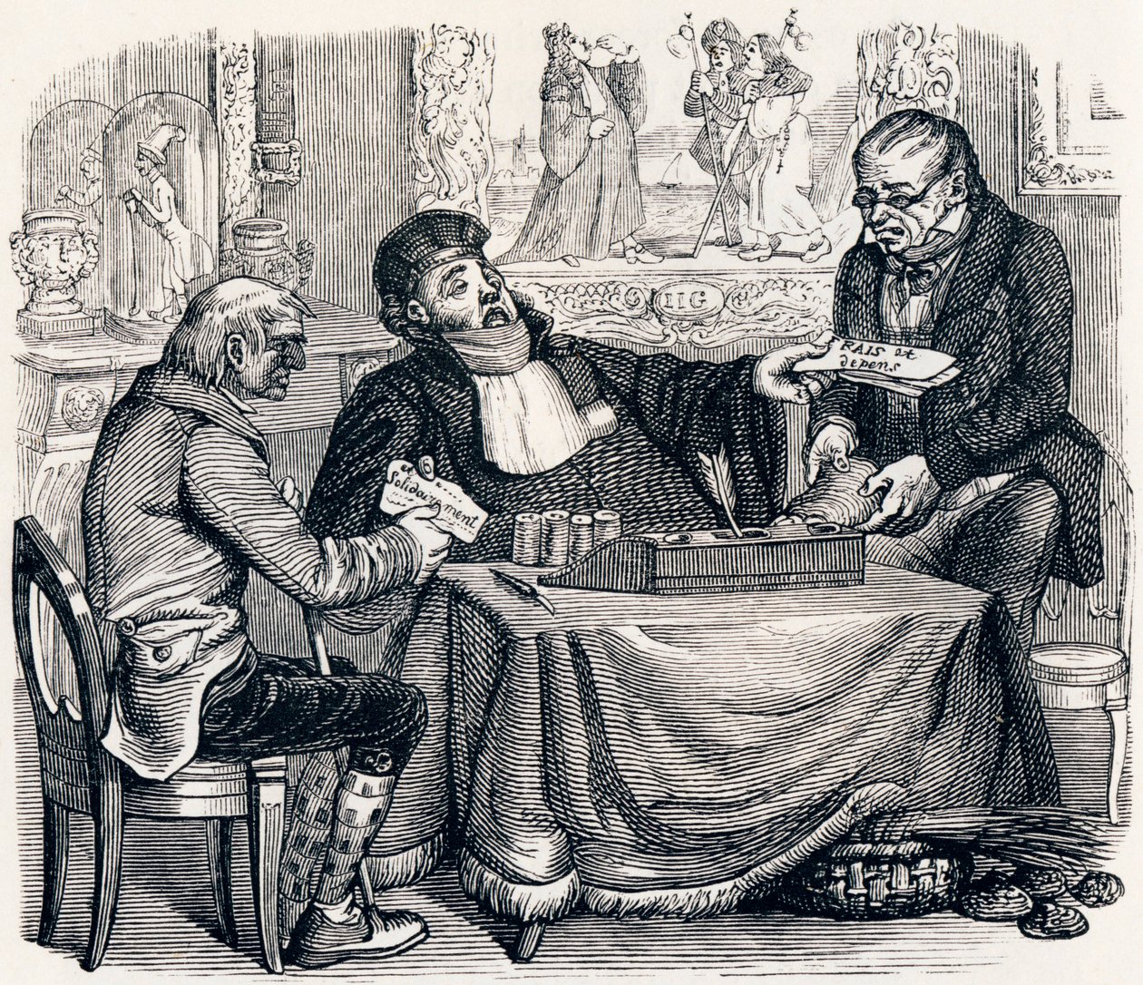 Die Auster und die Streitenden - Fabeln von La Fontaine von Grandville