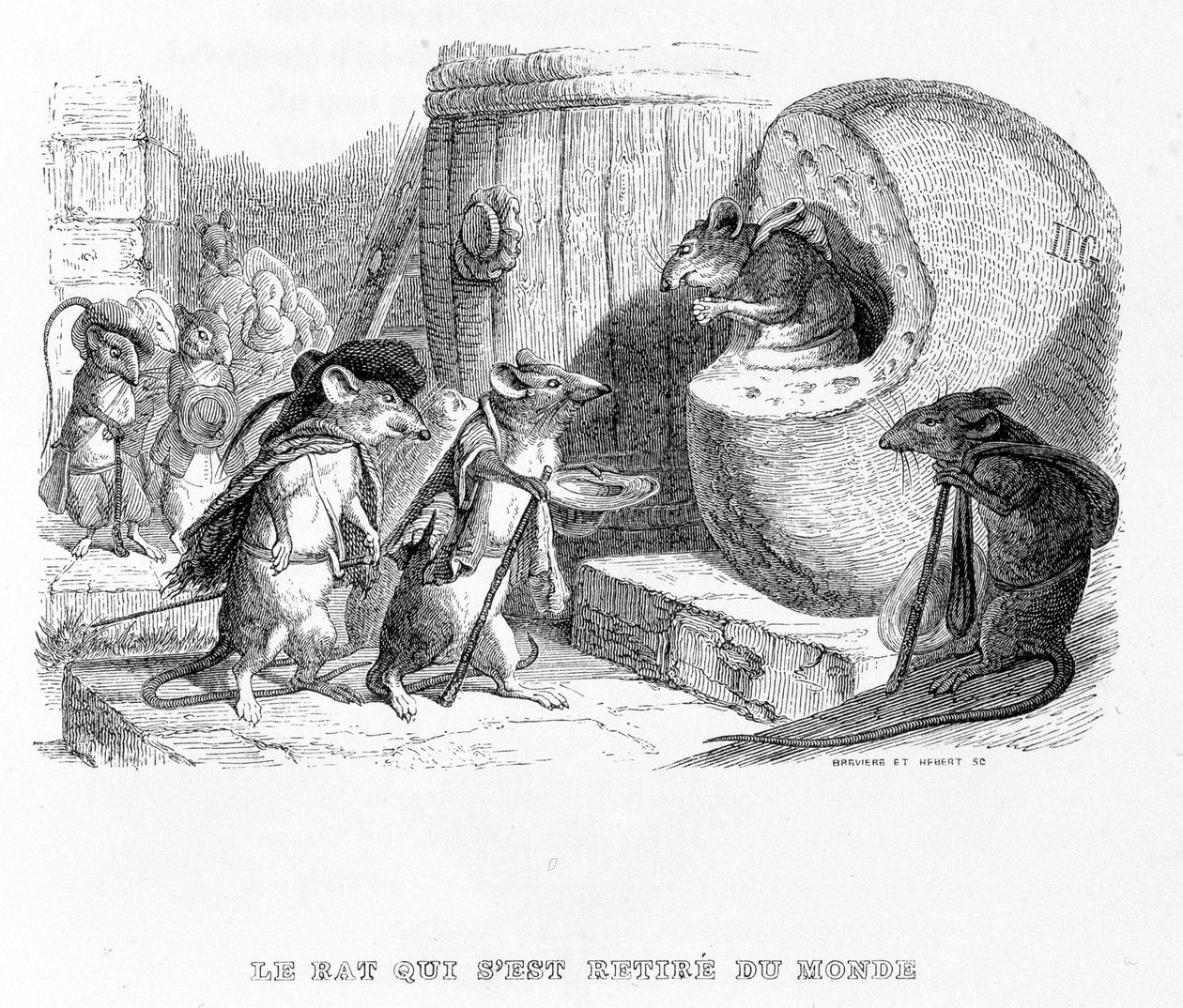 Die Ratte, die sich aus der Welt zurückzog - in „Fabeln“ von La Fontaine, illustriert von Grandville von Grandville