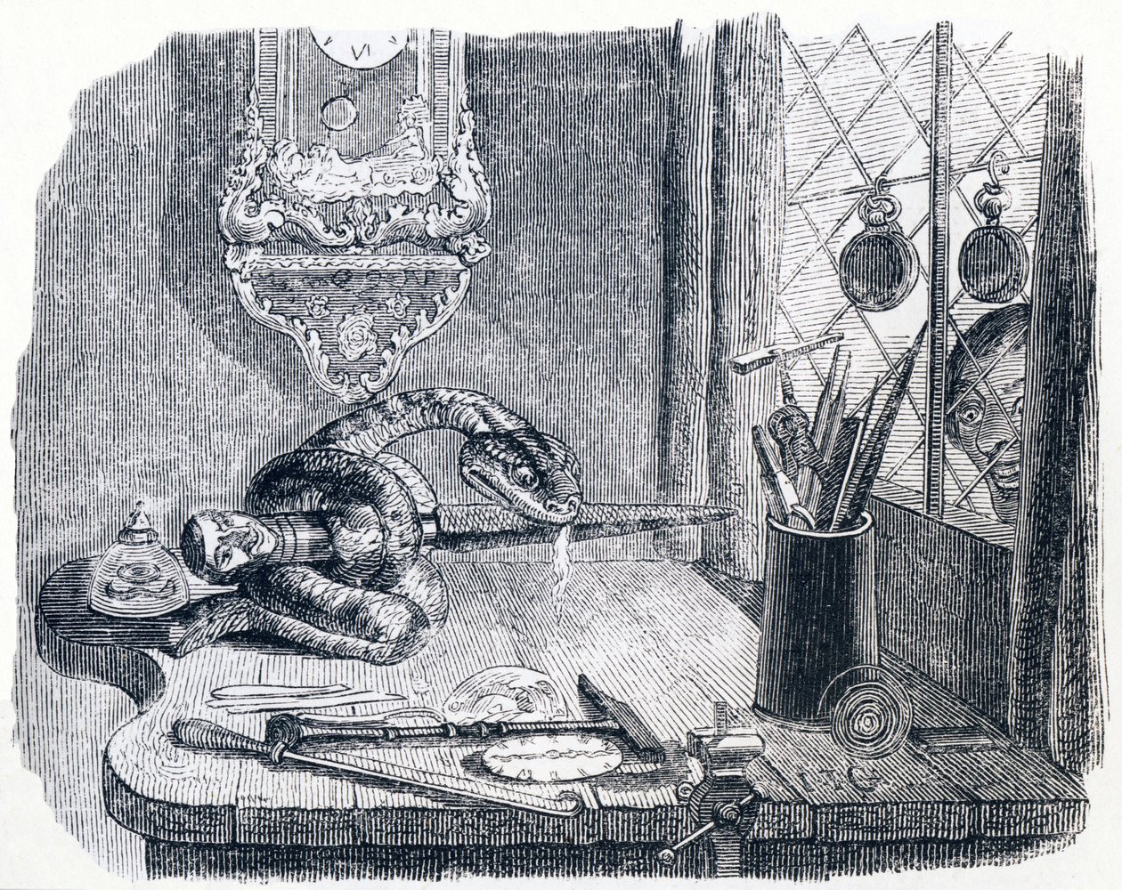 Die Schlange und die Feile - Fabeln von La Fontaine von Grandville
