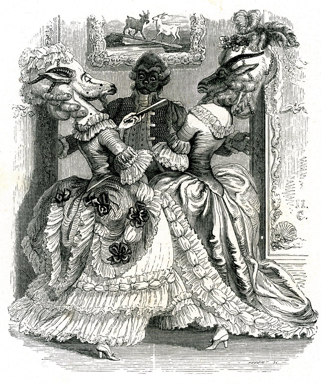 Die zwei Ziegen: Fabel von La Fontaine von Grandville (1803 47)