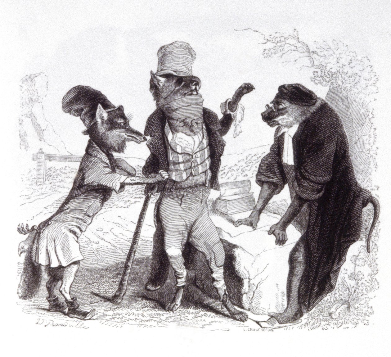 Der Wolf, der vor dem Affen gegen den Fuchs plädiert von Grandville (1803 47)