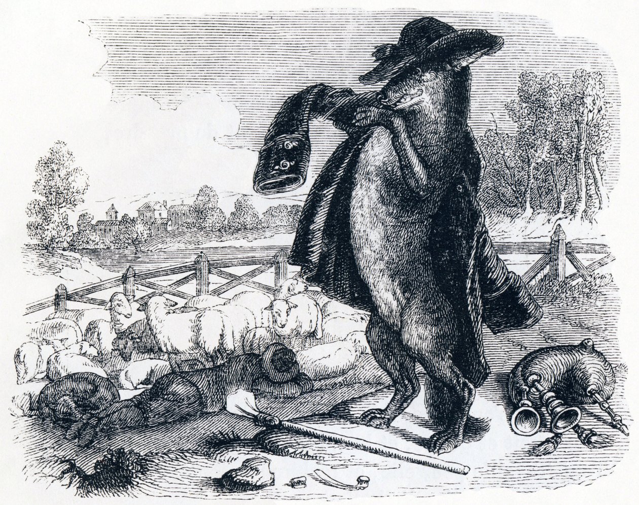 Der Wolf, der zum Hirten wurde - Fabeln von La Fontaine von Grandville