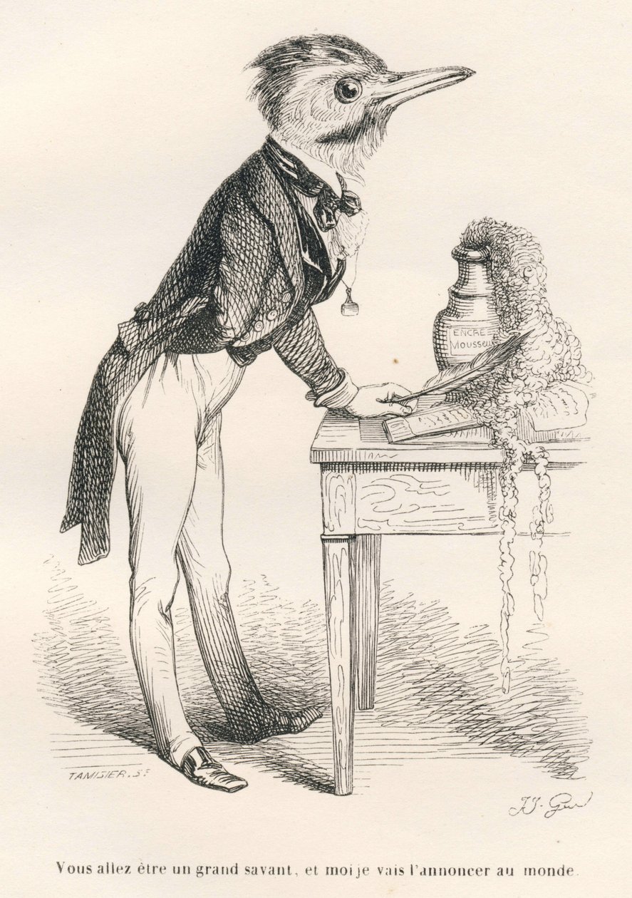 Du wirst ein großer Gelehrter sein, und ich werde es der Welt verkünden. Vignetten illustriert von JJ Granville. Gravur signiert Tamisier im Teil "Esel-Führer für Tiere, die zu Ehren gelangen wollen" geschrieben von Honoré De Balzac in von Grandville