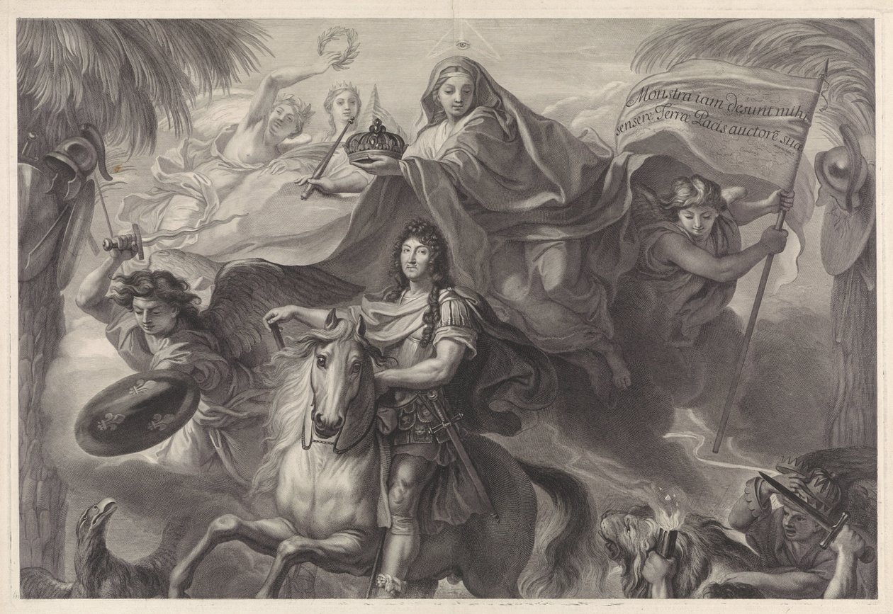 Allegorisches Reiterporträt von Ludwig XIV., König von Frankreich von Gérard Edelinck