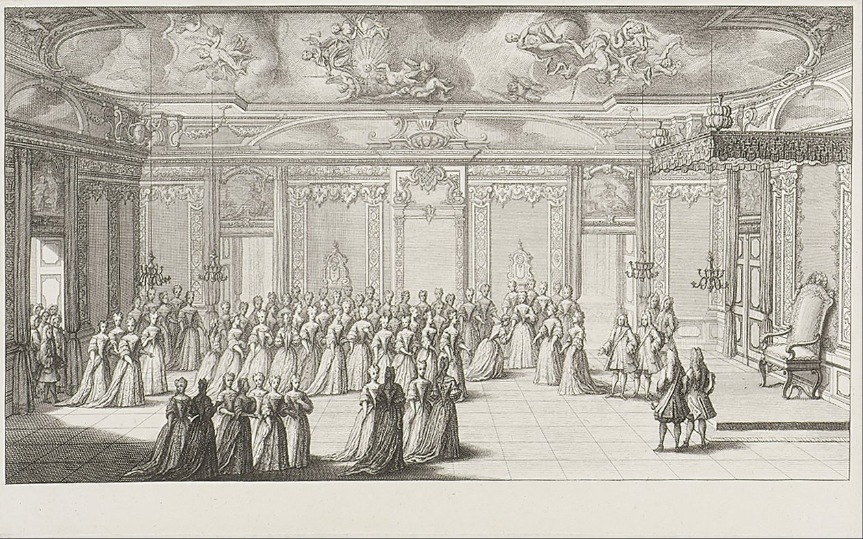 Der Audienzsaal während des Empfangs der Braut im Dresdner Schloss am 2. September 1719 von Gerard Jean Baptiste Scotin