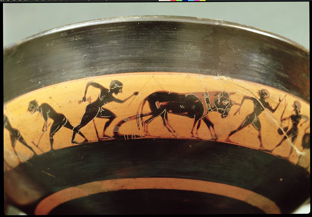 Attische schwarzfigurige Tasse, die Arbeiter auf einem Feld darstellt, aus Athen (Detail) von Greek