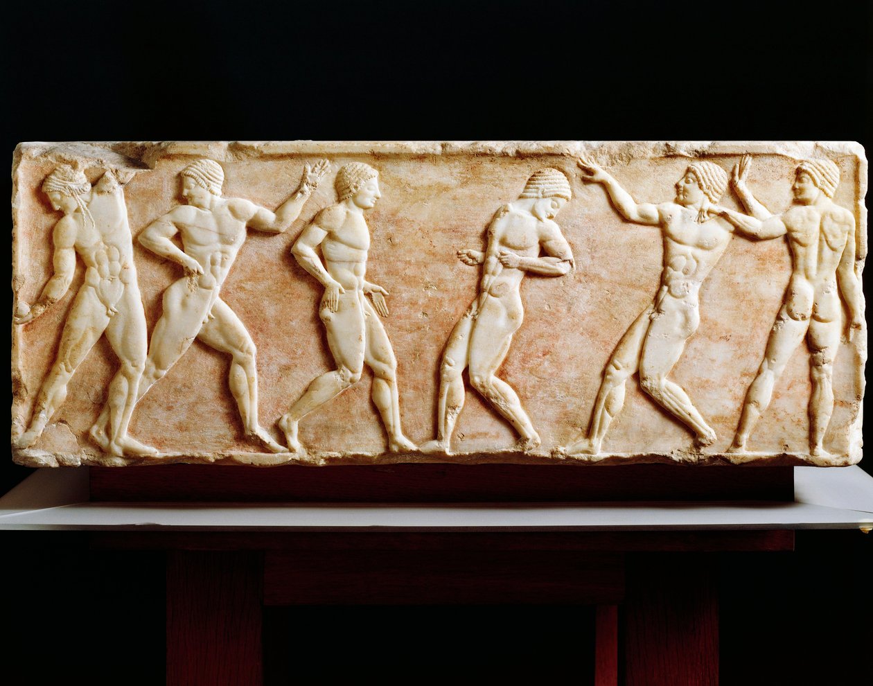 Griechische Zivilisation, Stele, die Athleten im Gymnasium darstellt, aus der Nekropole Kerameikos in Athen, Griechenland, 510 v. Chr. von Greek