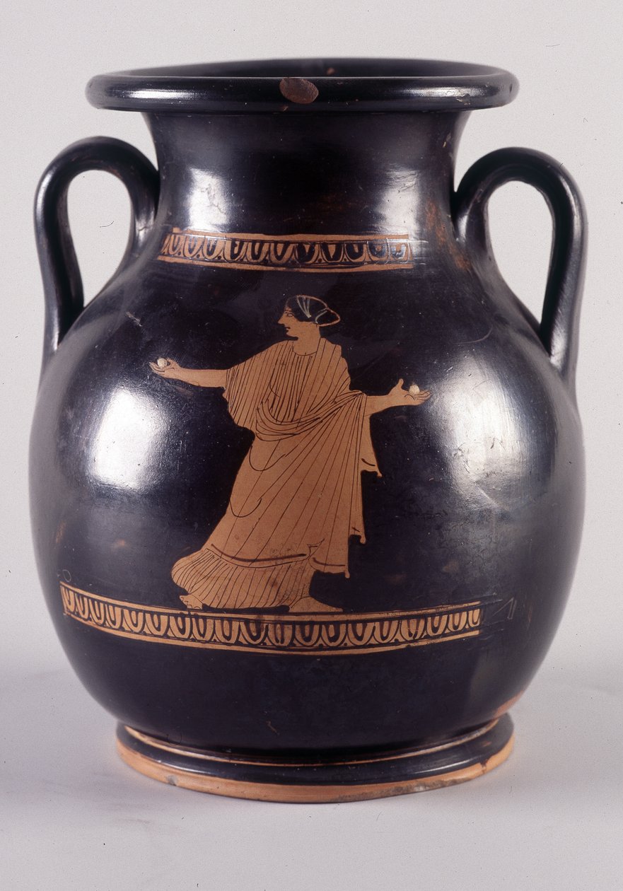 Malerei auf Vase: Darstellung von Orithye, die Ball spielt, sie ist die Tochter des Königs von Athen. Sie wird von Boreas verfolgt, dargestellt auf der anderen Seite der Vase (35250), 440 v. Chr. BNF, Medaillenamt von Greek