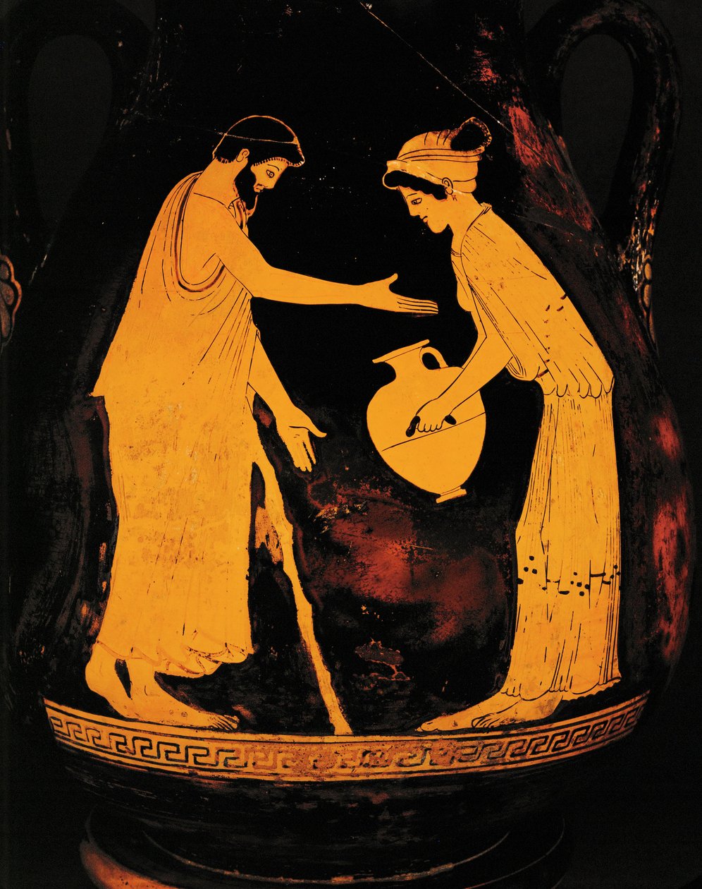 Mann mit Spazierstock und Frau mit Hydria von Greek Greek