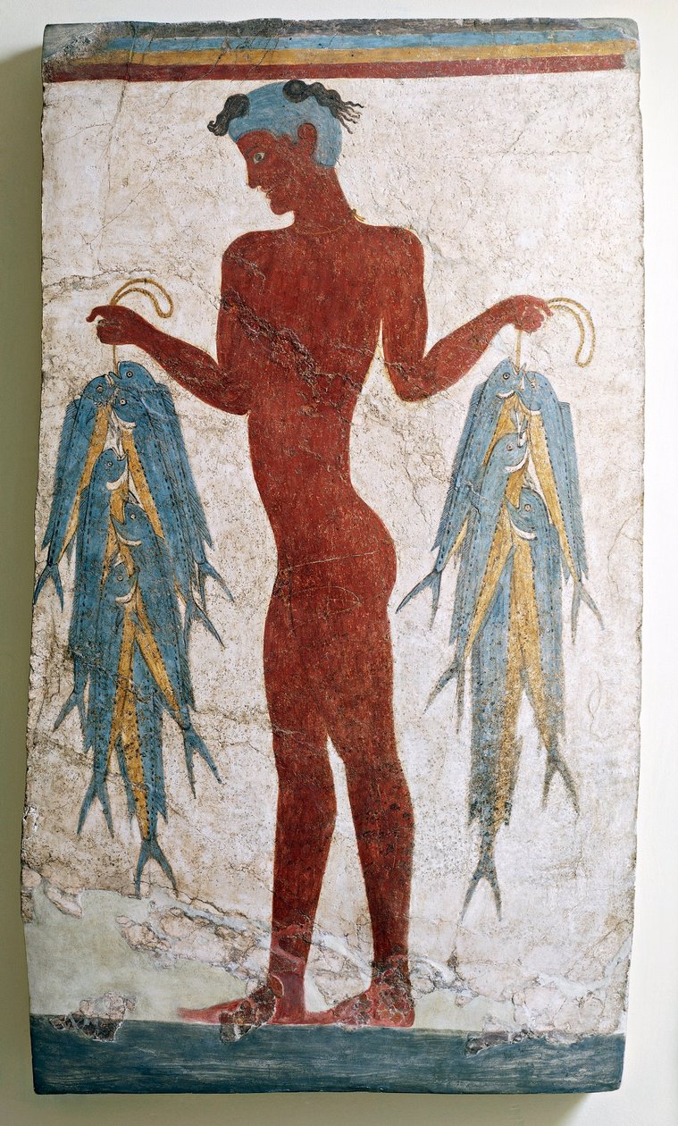 Griechische Zivilisation, Fresko eines Fischers, aus Akrotiri, Thera, Santorini, Griechenland von Greek School