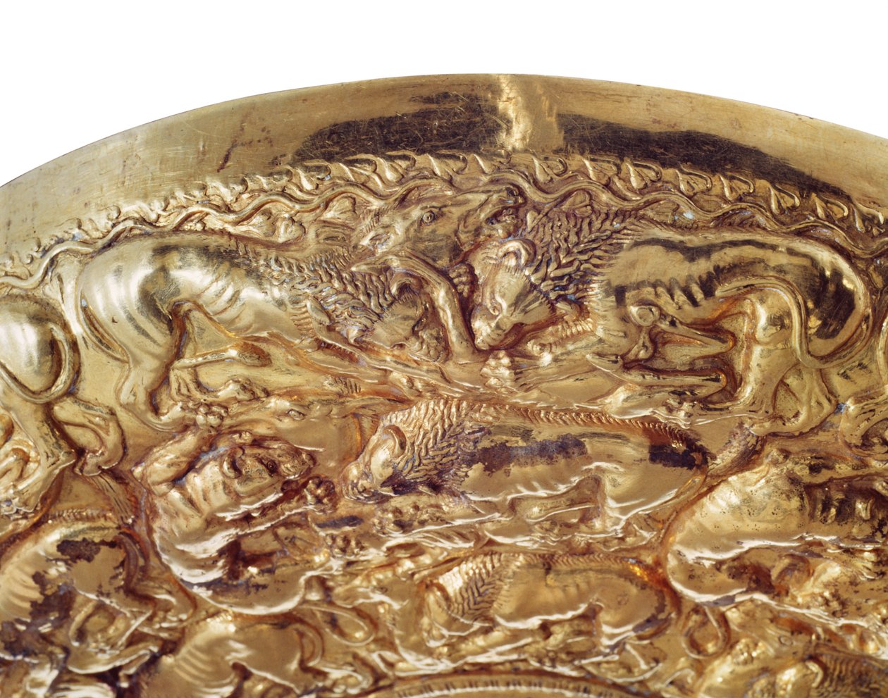 Libationsschale mit geprägten Verzierungen in Form von Löwen und Panthern (Gold) von Greek School