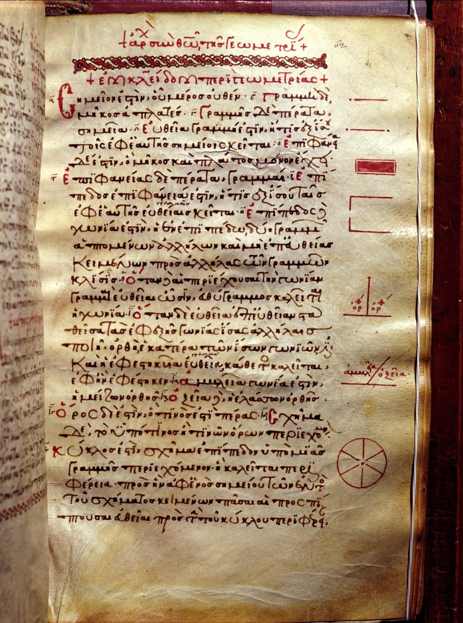 Seite mit geometrischen Figuren, aus Geometrie von Euklid (3. Jahrhundert v. Chr.) von Greek School