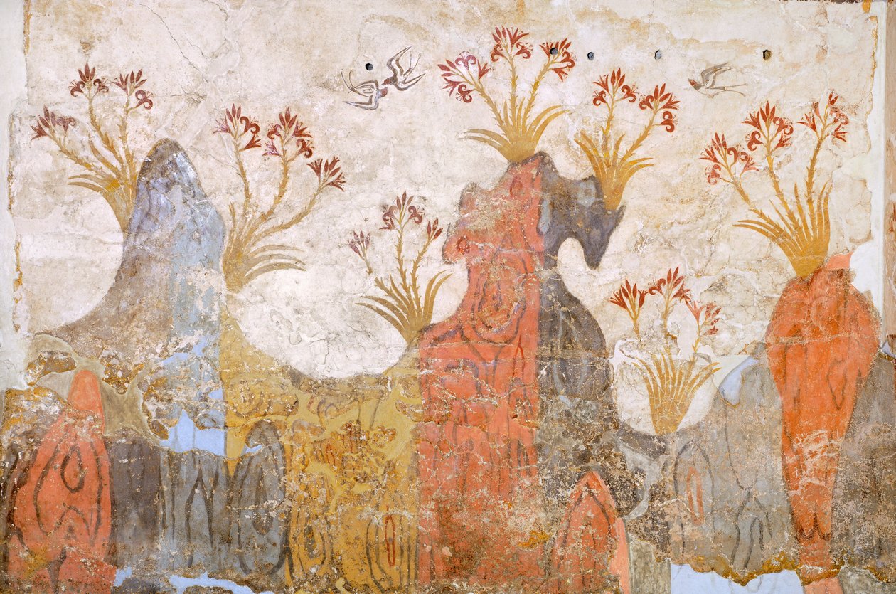 Zimmer der Lilien oder Frühling, Fresko von Akrotiri, Thera (heute Santorini), Griechenland, minoische Zivilisation von Greek School