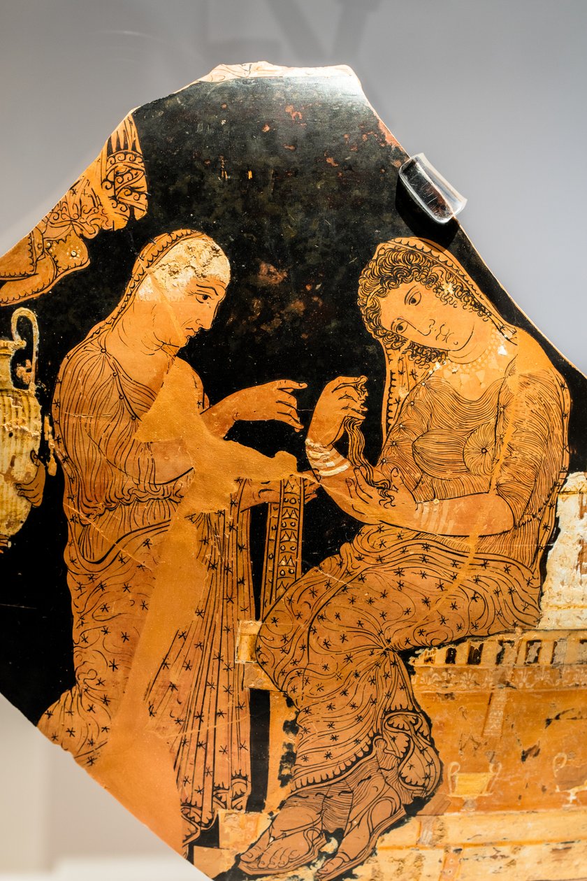 Elektra und eine Magd am Grab von Agamemnon von Greek School