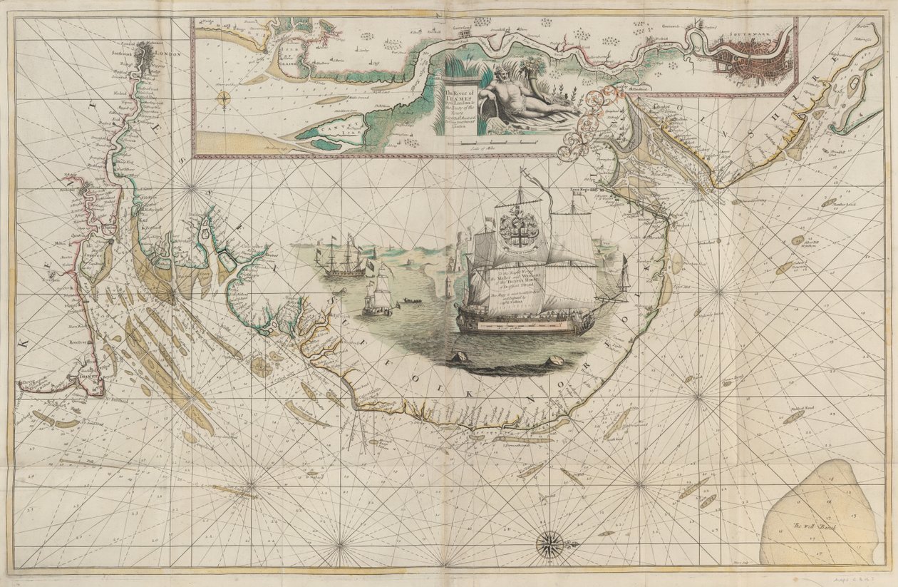 Eine Karte der Ostküste von Barton, Lincolnshire, bis Dover, Kent von Greenvile Collins