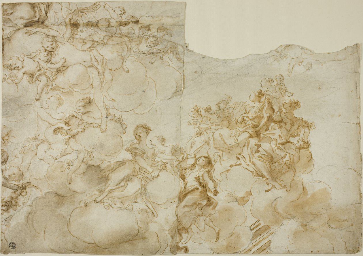 Weibliche Figuren mit Putti in Wolken von Gregorio de
