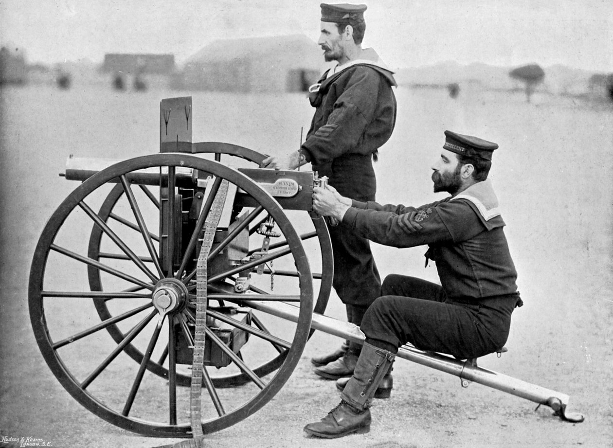 Royal Navy Maxim Gewehrübung auf Whale Island, Portsmouth, Hampshire, 1896 von Gregory and Co