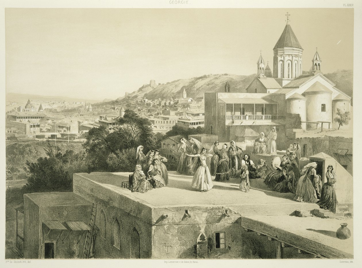 Die Terrassen von Tiflis, Georgien, Tafel 34 aus einem Buch über den Kaukasus, graviert von Laurens, veröffentlicht von Alfred Leon Lemercier, Paris von Grigori Grigorevich Gagarin
