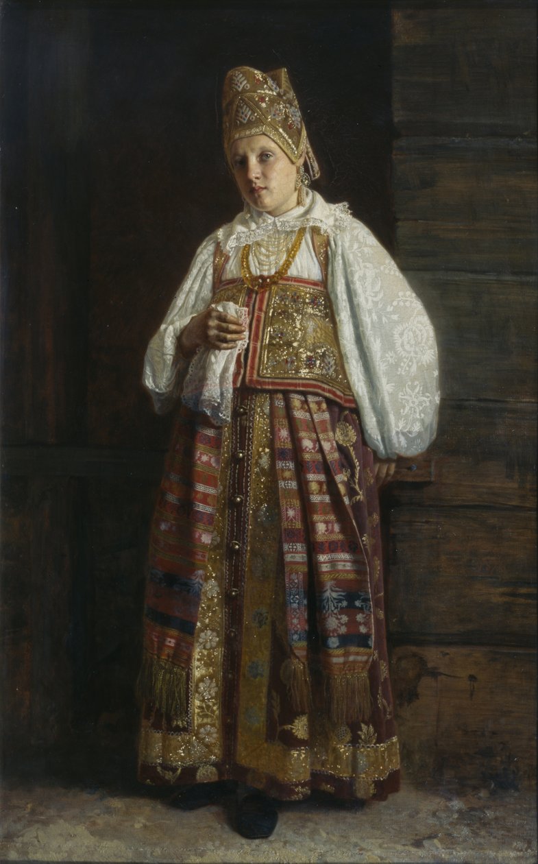 Frau aus Kursk in traditioneller russischer Kleidung, 1871 von Grigori Semenovich Sedov