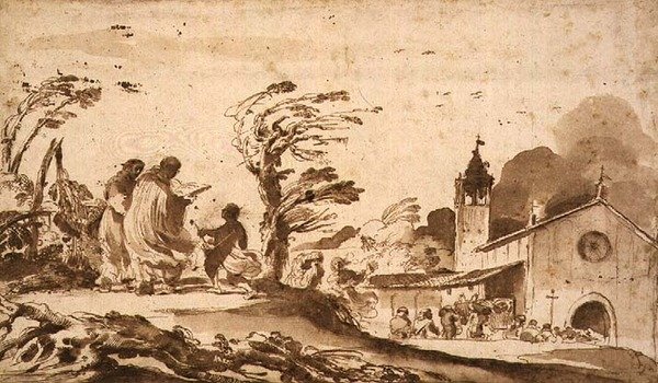 Landschaft mit einem Trauerzug von Guercino