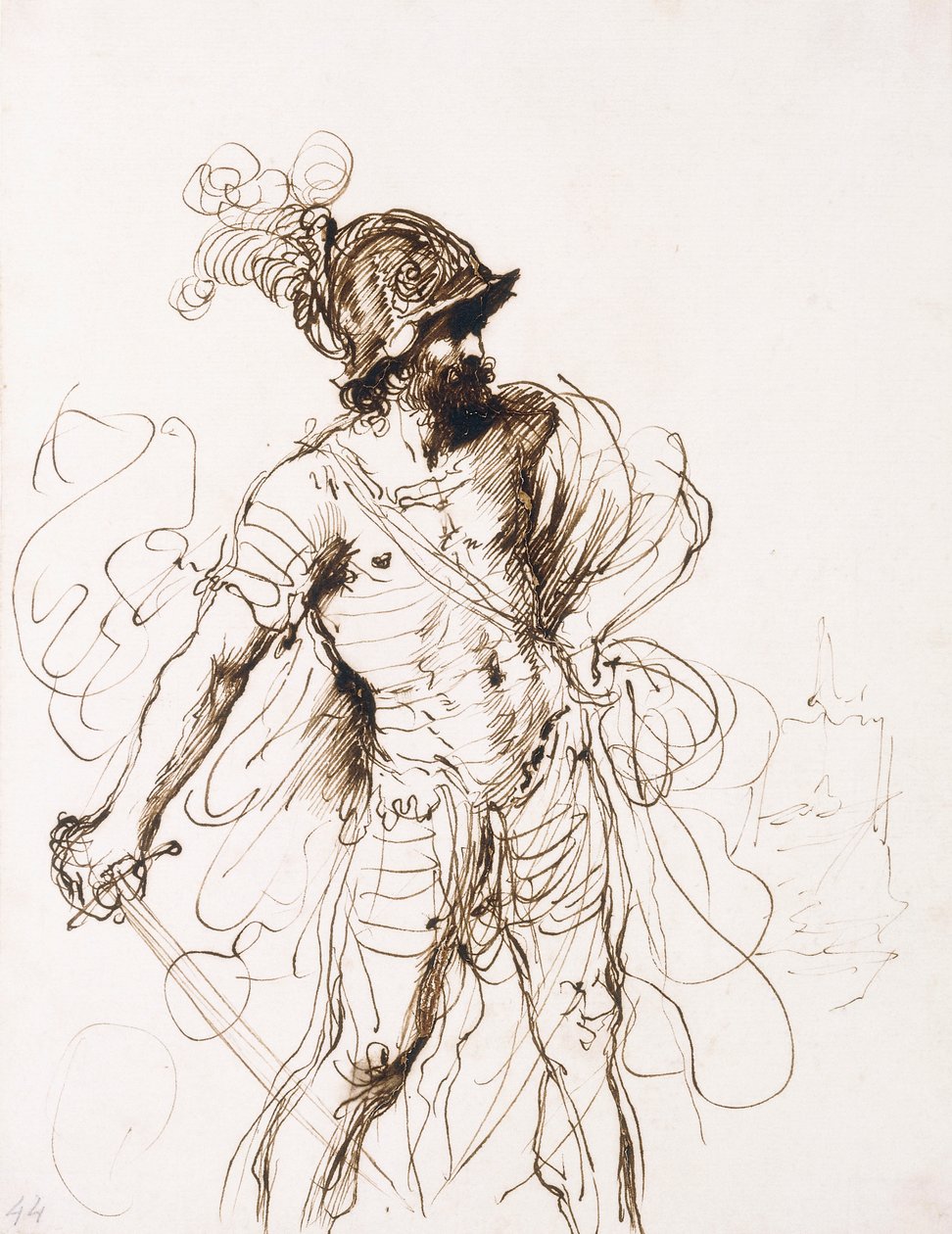 Mars, sein Schwert gezogen, nach rechts gedreht von Guercino