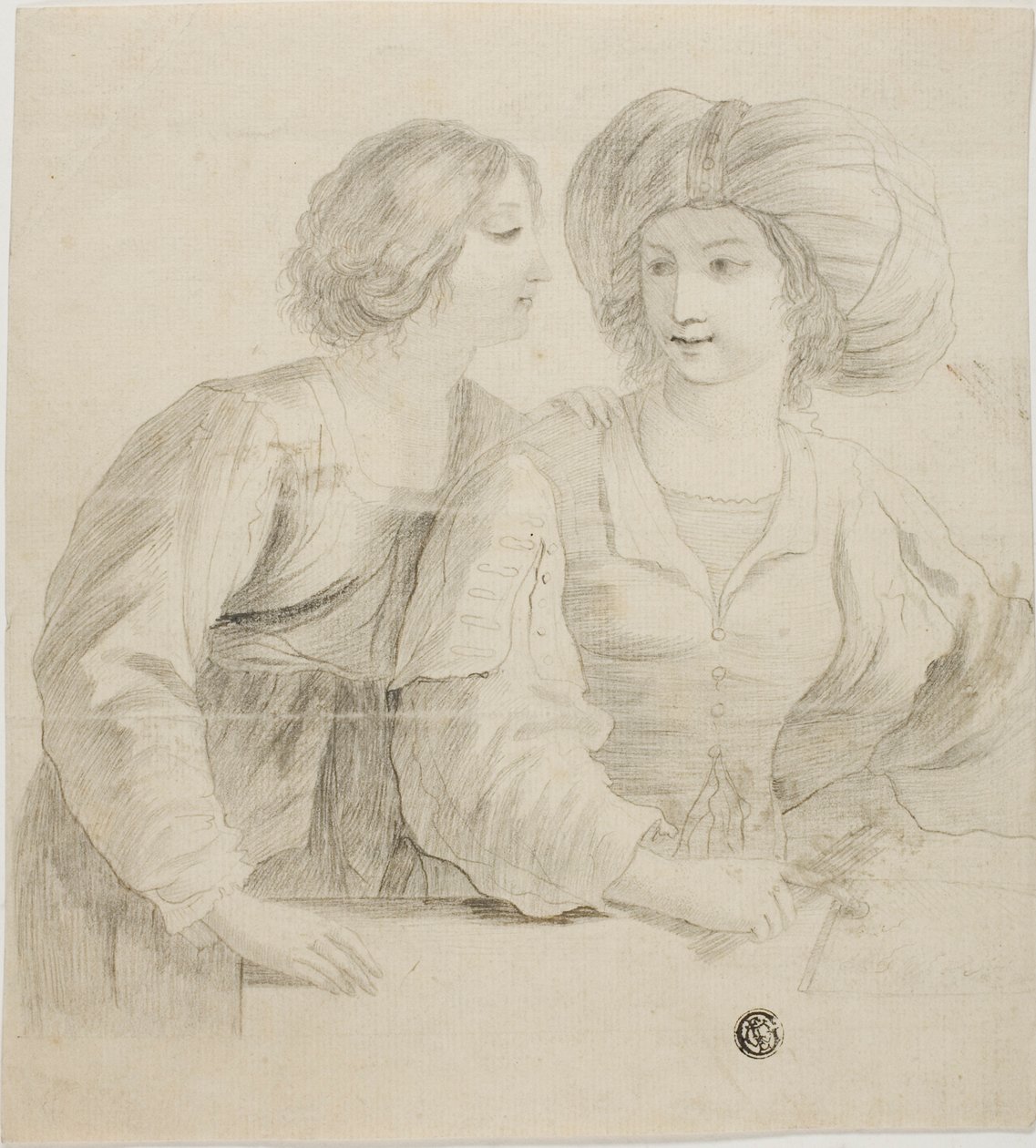 Zwei junge Frauen, eine mit Turban, im Gespräch von Guercino