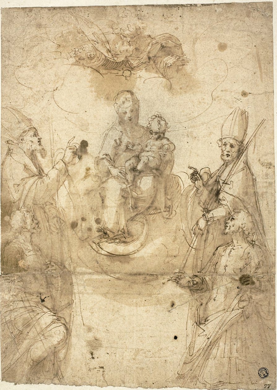 Madonna und Kind mit anbetenden Heiligen von Guglielmo Caccia