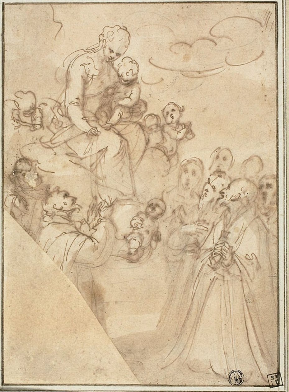 Madonna des Rosenkranzes, mit Dominikus und anderen Heiligen von Guglielmo Caccia