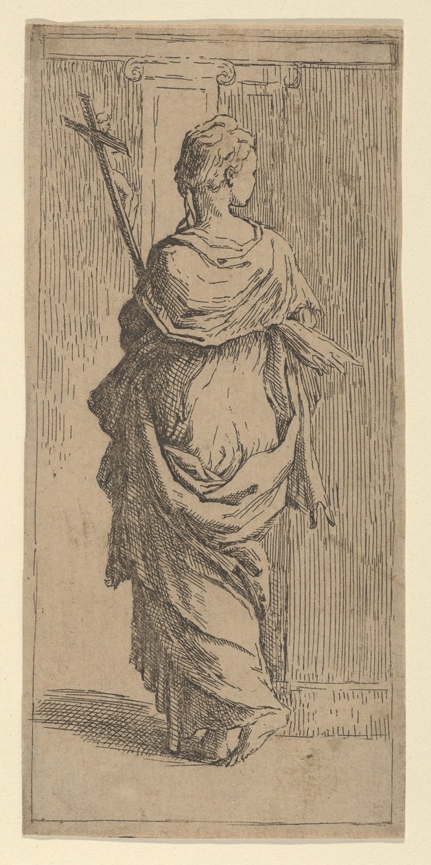 Mädchen, das ein Kruzifix trägt und auf einen Pfeiler zugeht, von hinten gesehen von Guido Reni