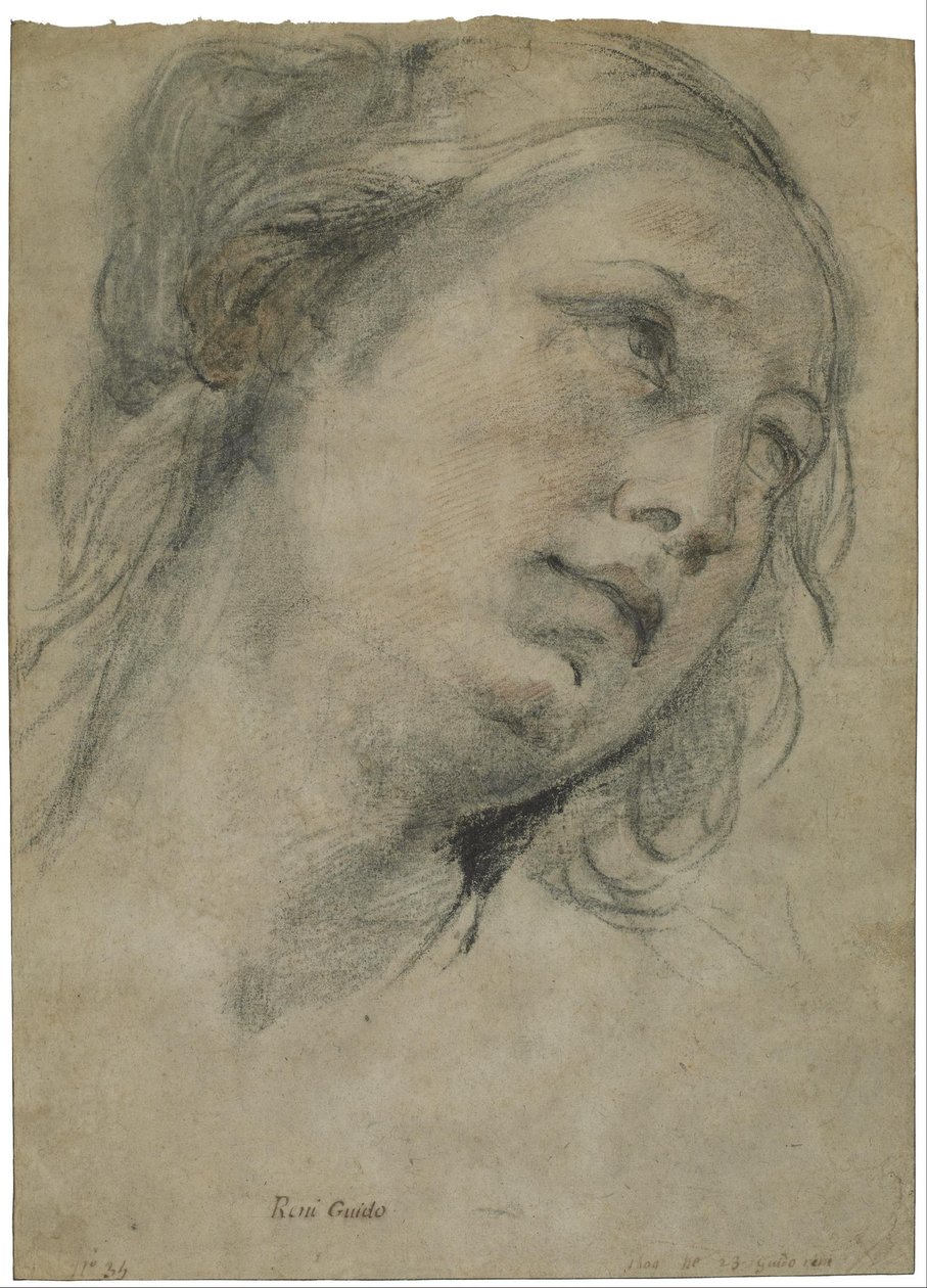 Der Kopf einer jungen Frau, die nach oben schaut von Guido Reni