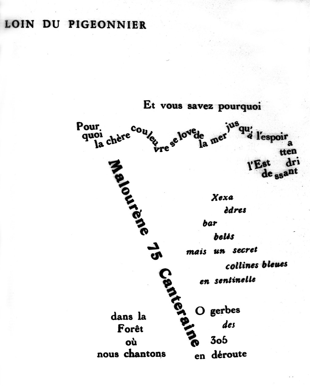 Kalligramm von Guillaume Apollinaire (1880-1918): „Weit weg vom Taubenschlag“ von Guillaume Apollinaire