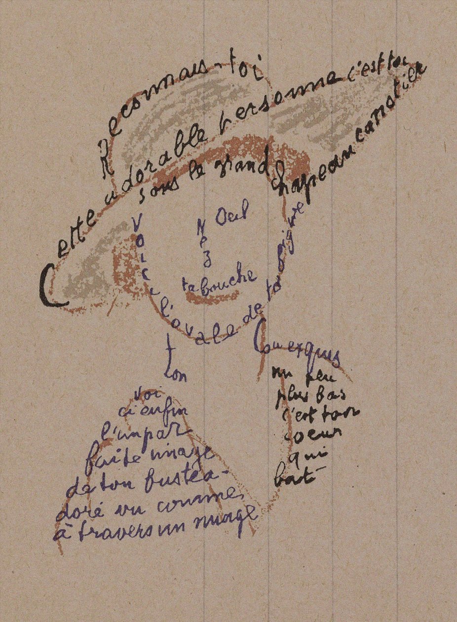 Kalligramm „Erkenne dich“ für Coco Chanel, ca. 1918 von Guillaume Apollinaire