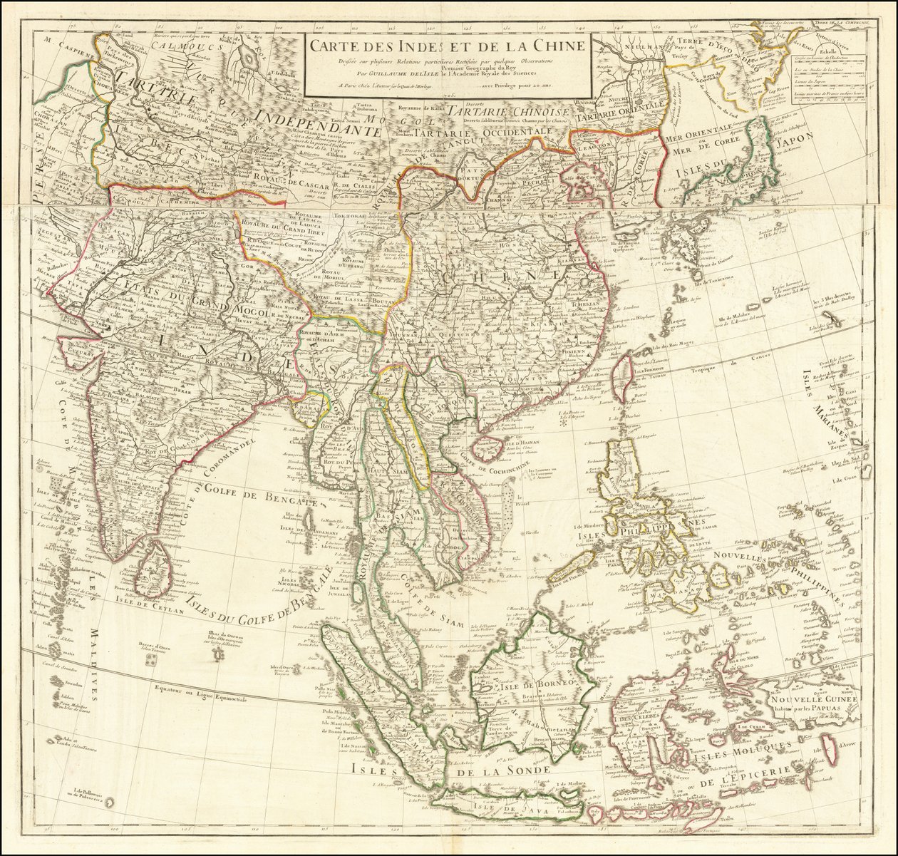 1705 Karte - Karte von Indien und China von Guillaume Delisle