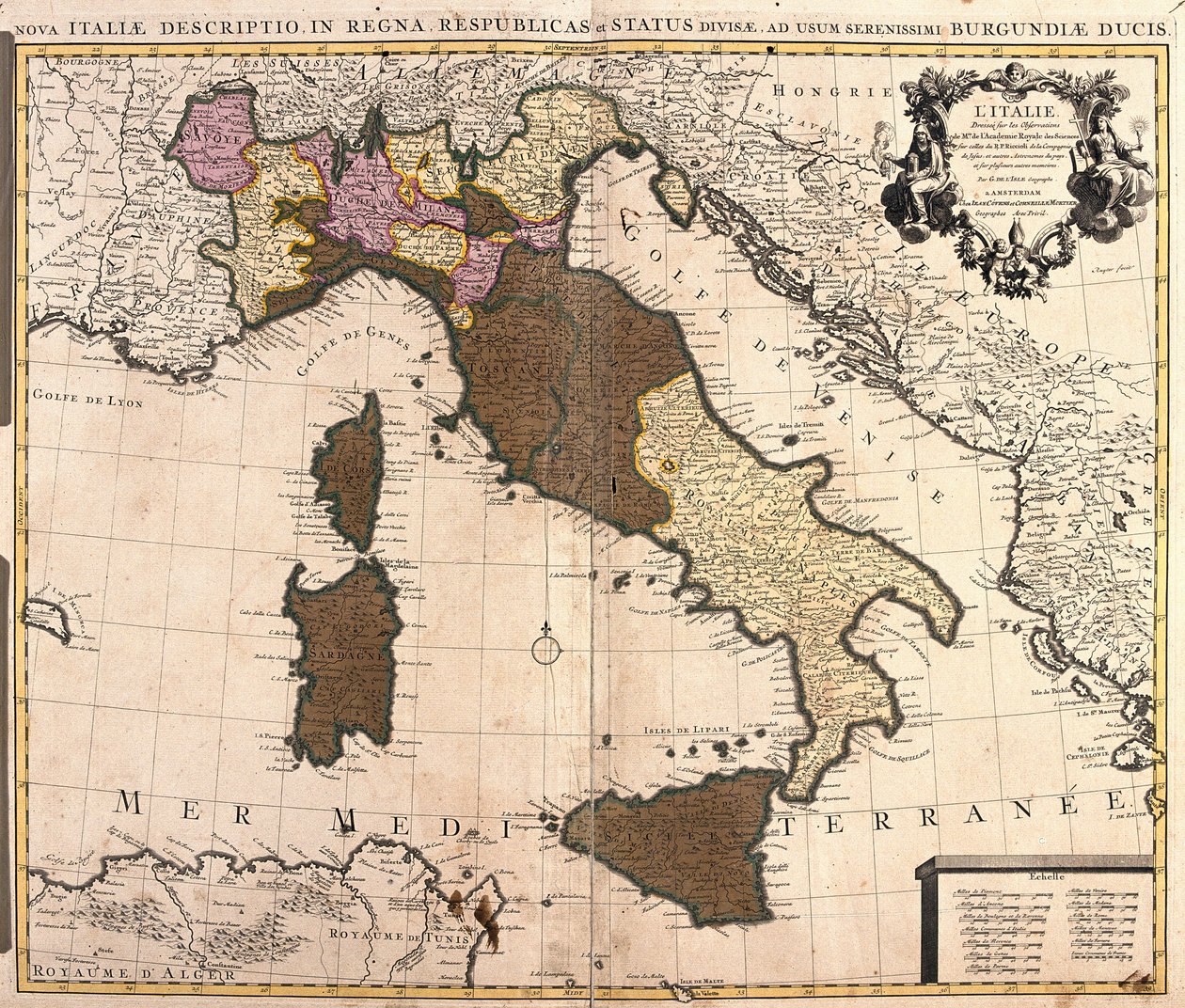 Karte von Italien, mit Korsika, Sardinien und Sizilien von Guillaume Delisle