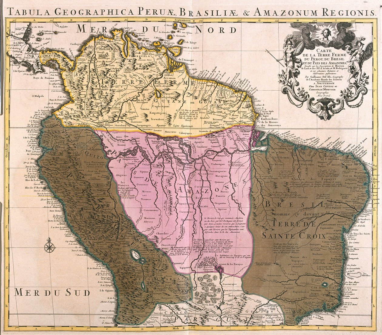 Karte von Peru, Guyana, Brasilien und den Amazonasgebieten (Radierung) von Guillaume Delisle