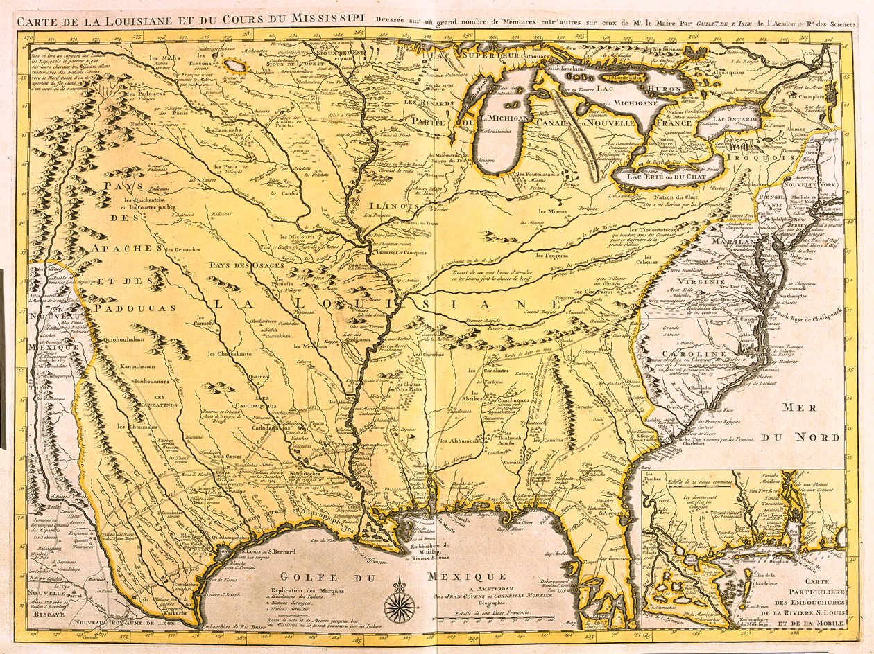 Montana, North Dakota, Minnesota, Wisconsin, Michigan, New York, Wyoming, South Dakota, Nebraska, Iowa, Illinois, Indiana, Ohio, Pennsylvania, Colorado, Kansas, Missouri, Kentucky, West Virginia, Oklahoma, Arkansas, Tennessee, Texas, Louisiana, Mississippi von Guillaume Delisle