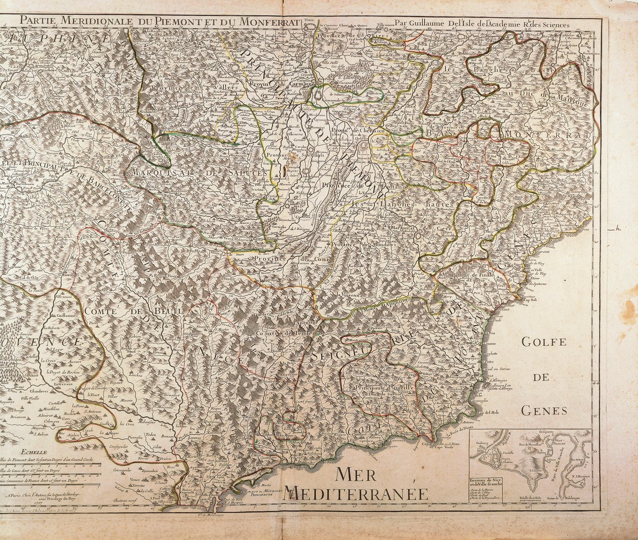 Karte der Region Südpiemont, Monferrato und Westligurien (1707) von Guillaume Delisle