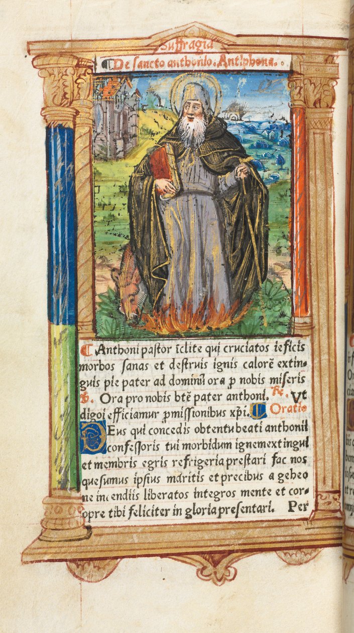 Gedrucktes Stundenbuch (Gebrauch von Rom): fol. 104v, St. Antonius Abt von Guillaume Le Rouge