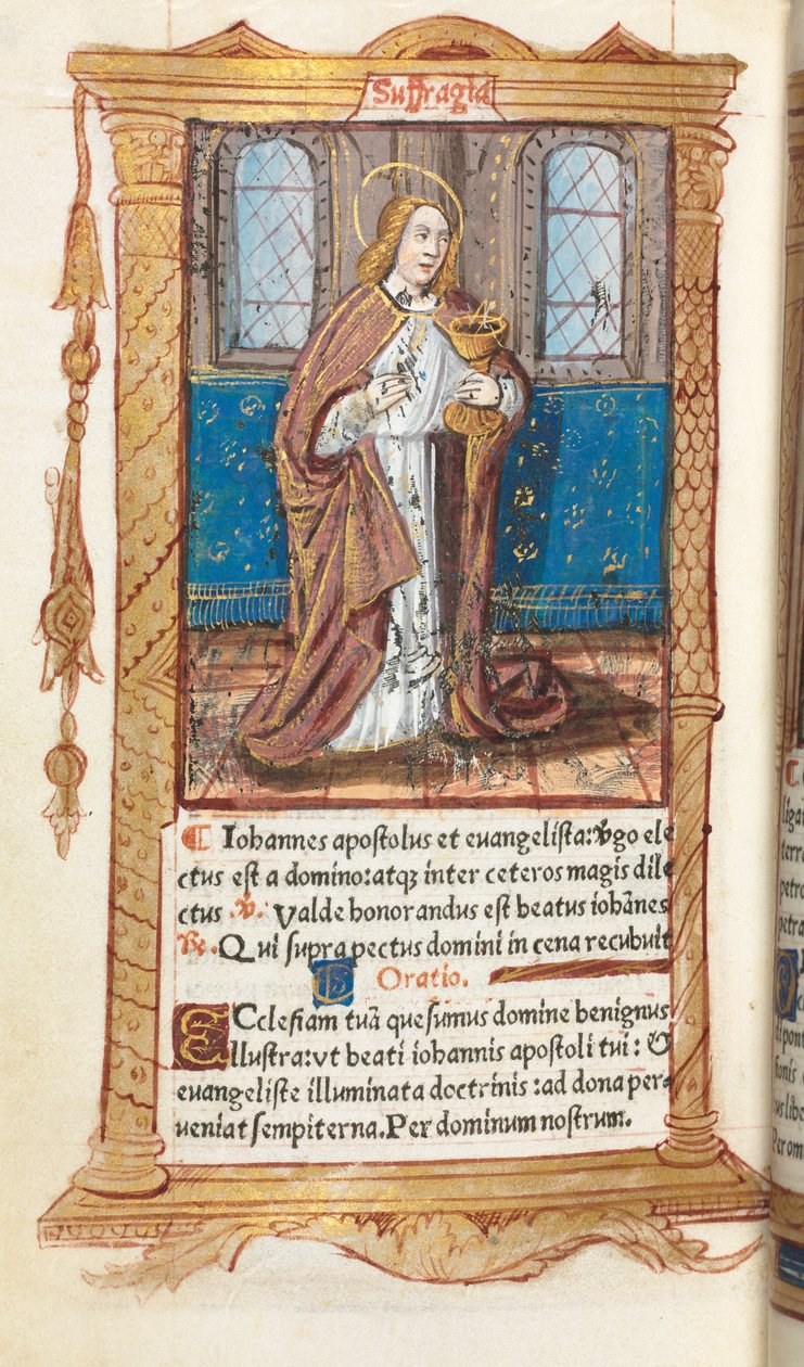 Gedrucktes Stundenbuch (Gebrauch von Rom): fol. 98v, St. Johannes der Evangelist von Guillaume Le Rouge