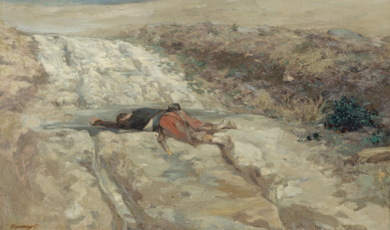 Szene des Krieges von 1870: Toter Soldat auf einem Schlachtfeld, um 1870 von Guillaume Regamey