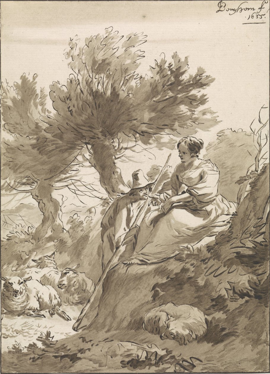Landschaft mit Hirte und Hirtin und ihren Schafen von Guillaume Saint