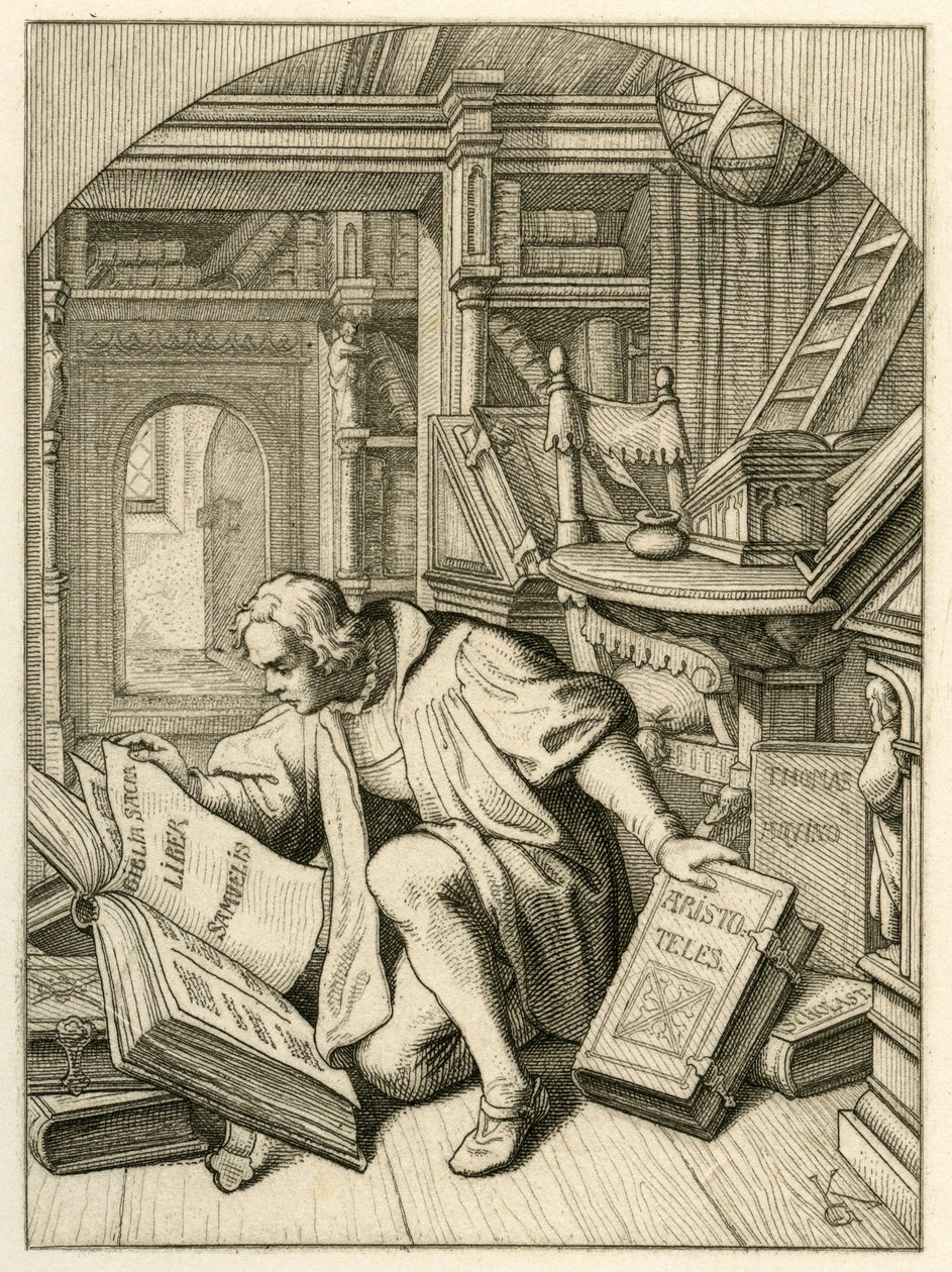 Luther liest in der Universitätsbibliothek von Erfurt. Er fand eine lateinische Bibel von Gustav Ferdinand Leopold Konig