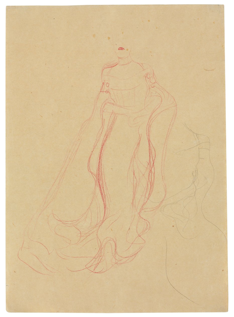 Kostümstudie mit zusammengelegten Händen, Wiederholung der rechten Seite, ca. 1903-04 von Gustav Klimt