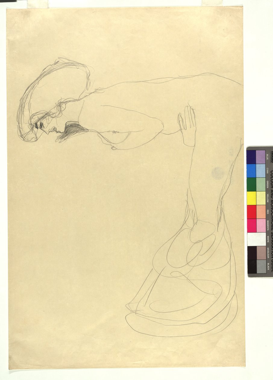 Studie zu einer nach vorne gebeugten weiblichen Gestalt im Profil nach links von Gustav Klimt