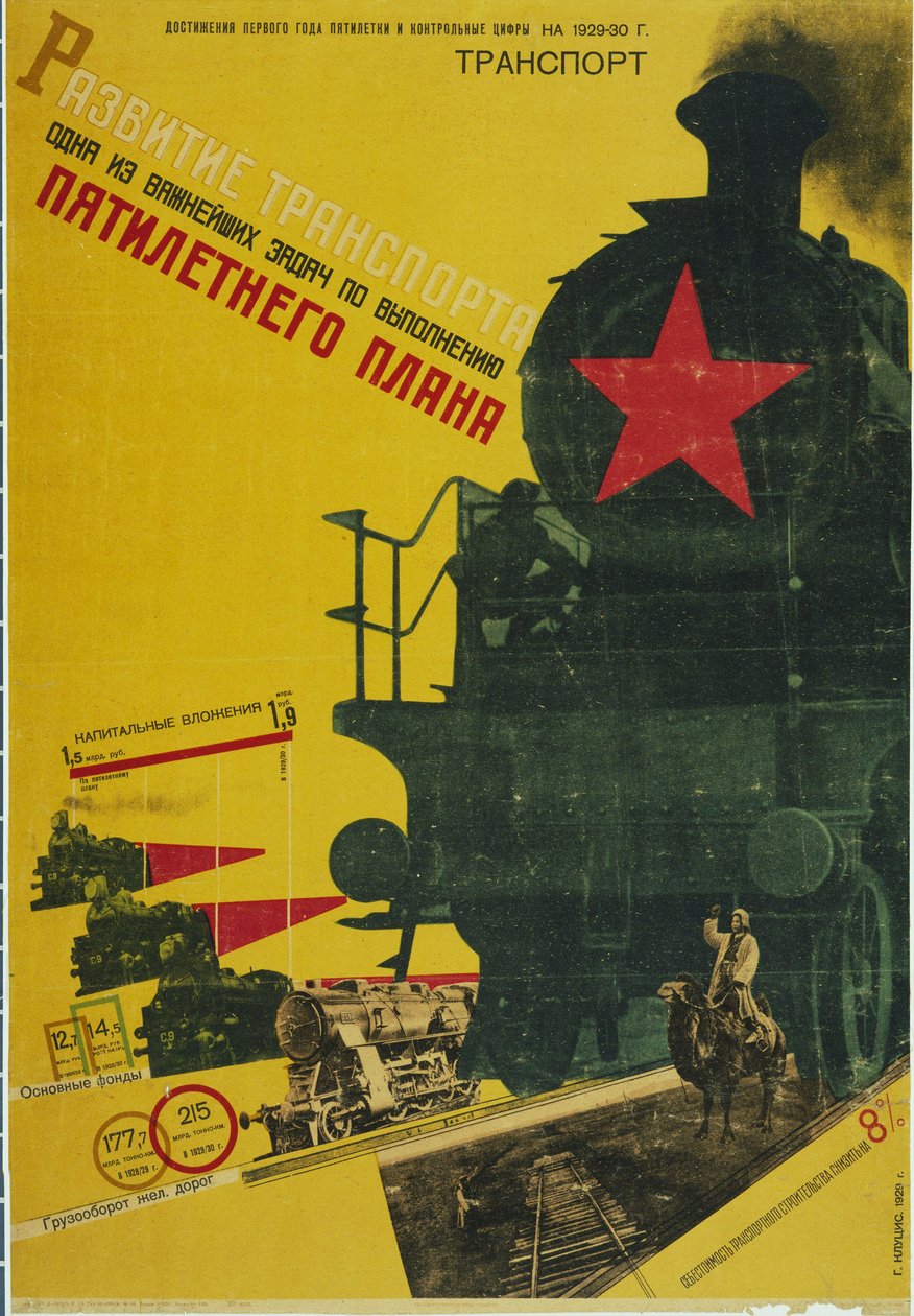 Die Entwicklung des Transports, Das Fünfjahresplan-Poster, 1929 von Gustav Klutsis