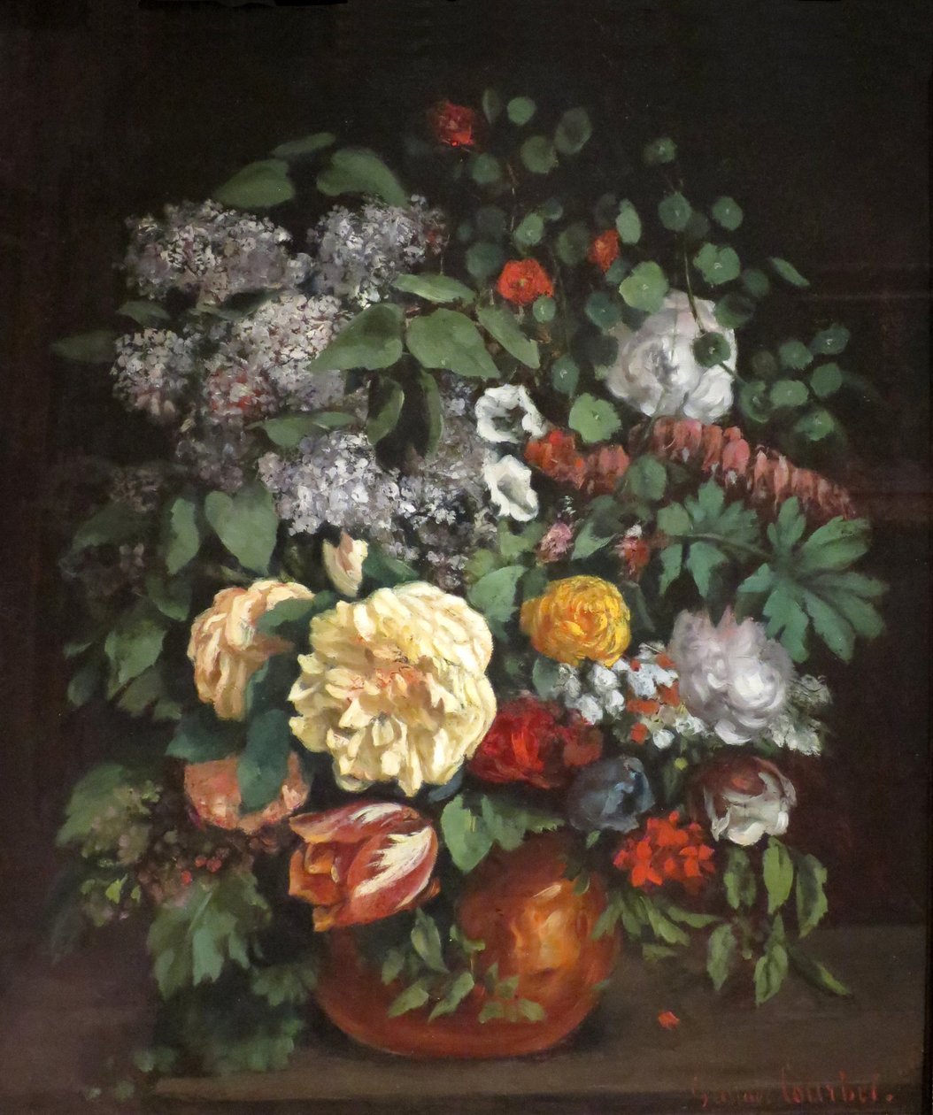 Vase mit Flieder, Rosen und Tulpen von Gustave Courbet