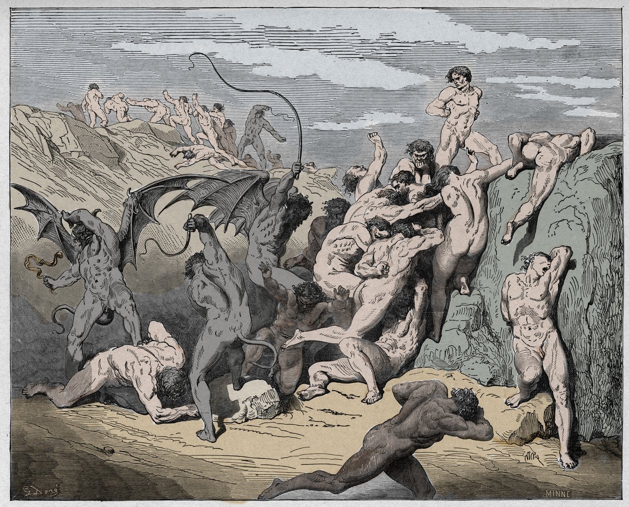 Inferno, Gesang 18: Teufel und Verführer (Illustration aus Die Göttliche Komödie von Dante Alighieri, 1885) von Gustave after Dore