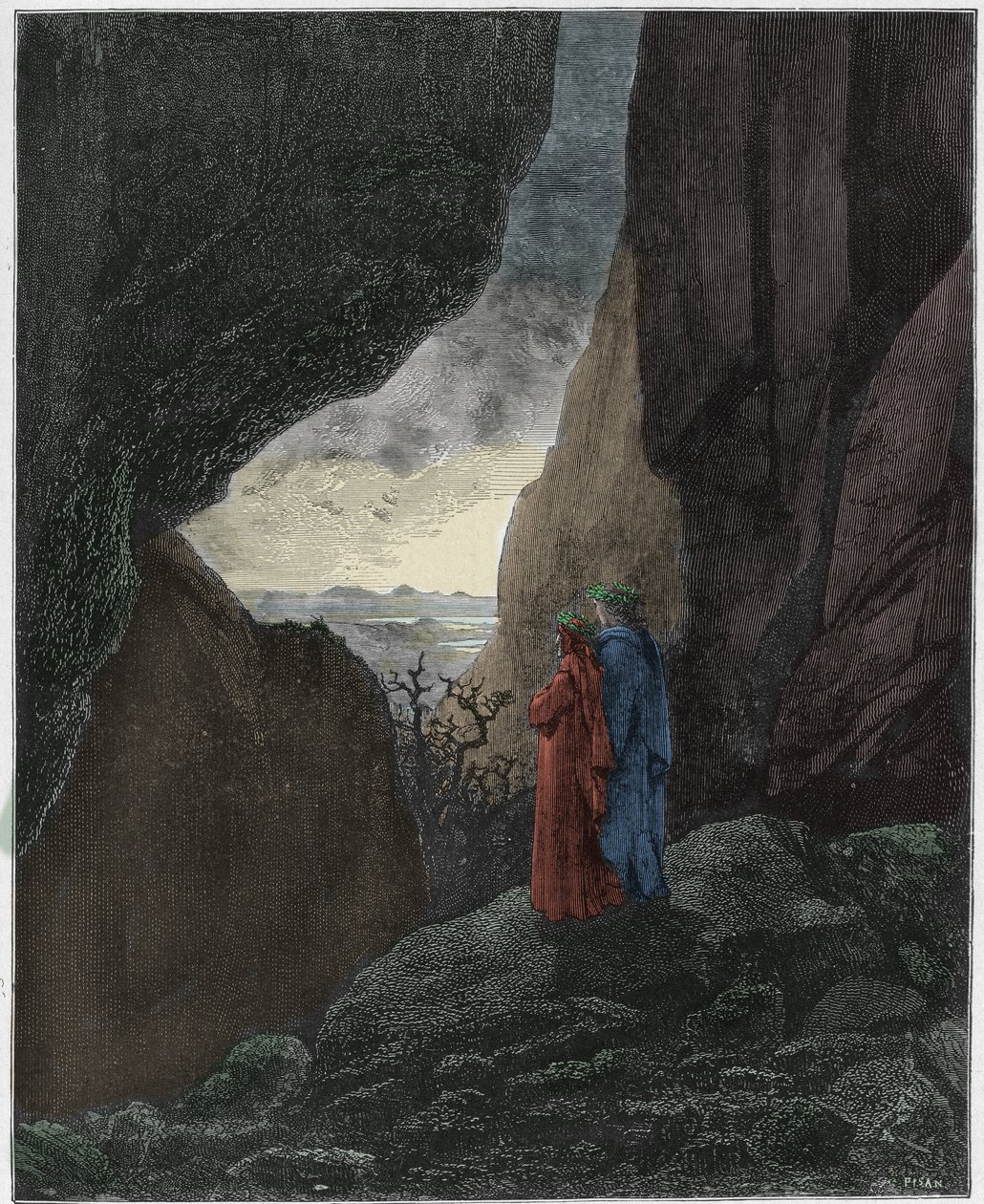 Inferno, Gesang 34: Virgil und Dante steigen in die Oberwelt auf (Illustration aus Die Göttliche Komödie von Dante Alighieri, 1885) von Gustave after Dore