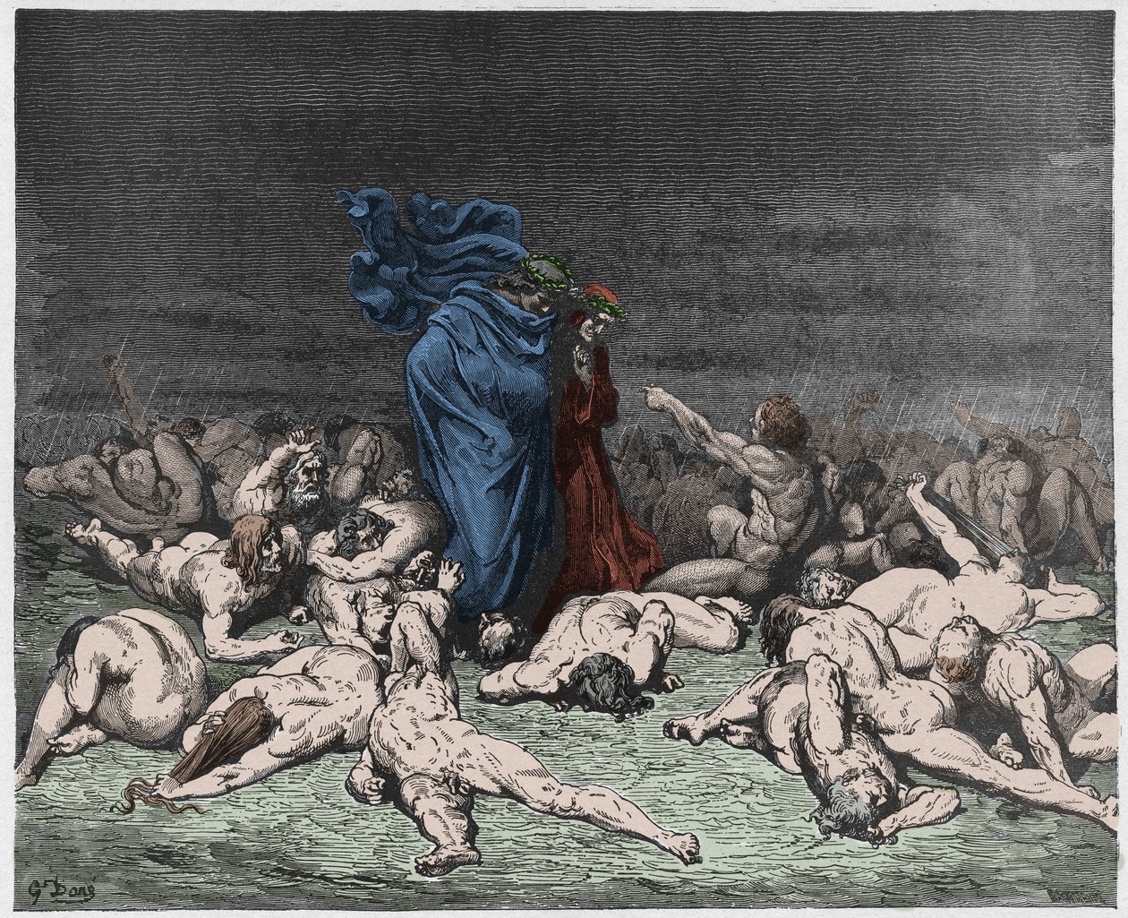 Inferno, Gesang 6: Die Gefräßigen von ewigem Regen gepeinigt (Illustration aus Die Göttliche Komödie von Dante Alighieri, 1885) von Gustave after Dore