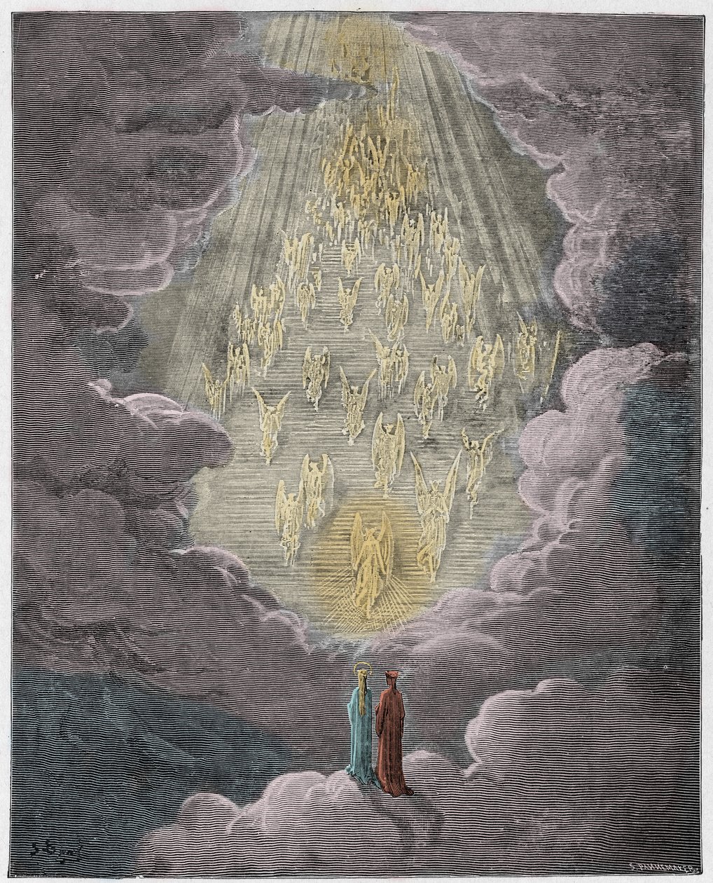 Paradiso, Gesang 21: Beatrice und Dante in der Sphäre des Saturn, Illustration aus Die Göttliche Komödie von Dante Alighieri, 1885 (digital kolorierte Gravur) von Gustave after Dore
